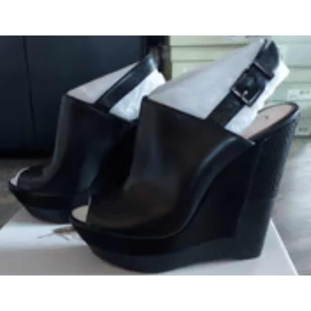Black peep toe wedges